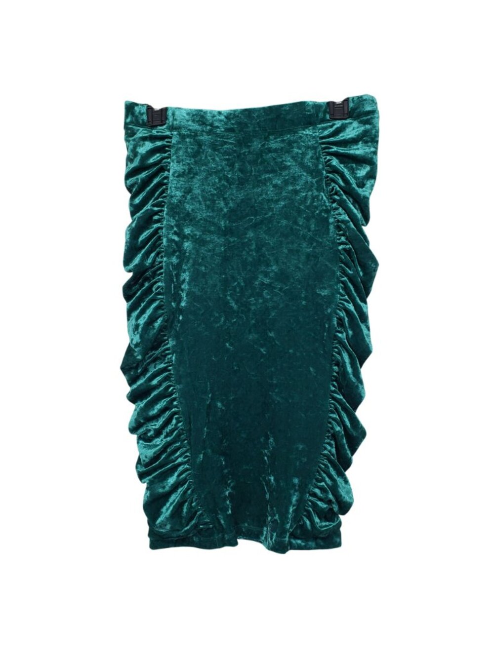 Vintage Style Bisou Bisou 90s Crushed Velvet Emerald Green Ruched Pencil Skirt M - Picture 3 of 11